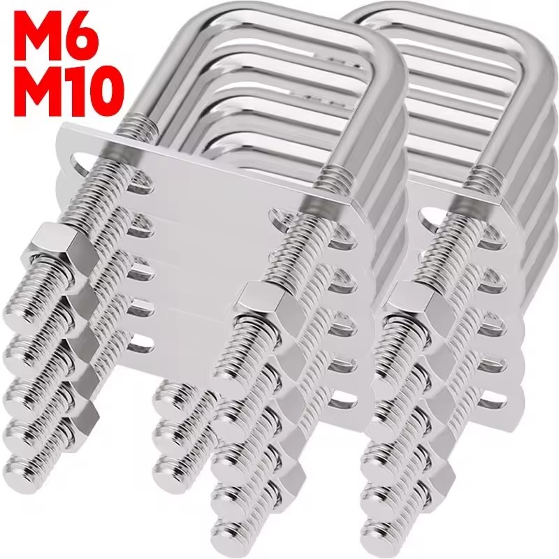 M6/M10 มุมขวา U-รูป Bolt สแตนเลส - Steel Bolt ท่อ Clamps พร้อมแผ่น Baffles - Square Tube Conduit Bra