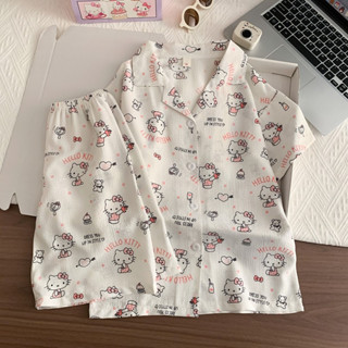 ชุดนอนเด็กชุดแขนสั้นและกางเกงขาสั้นผ้าฝ้ายฟองคาร์ดิแกนชุดนอน…