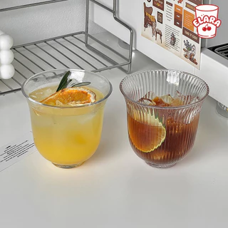 แก้วกระจกปากกว้าง 2 แบบ (ลายริ้ว/ใส) 273ml | แก้วกาแฟเย็น ค็อกเทล ชาเย็น | สไตล์อินสตา ปลอดสารตะกั่ว เหมาะบ้าน/คาเฟ่