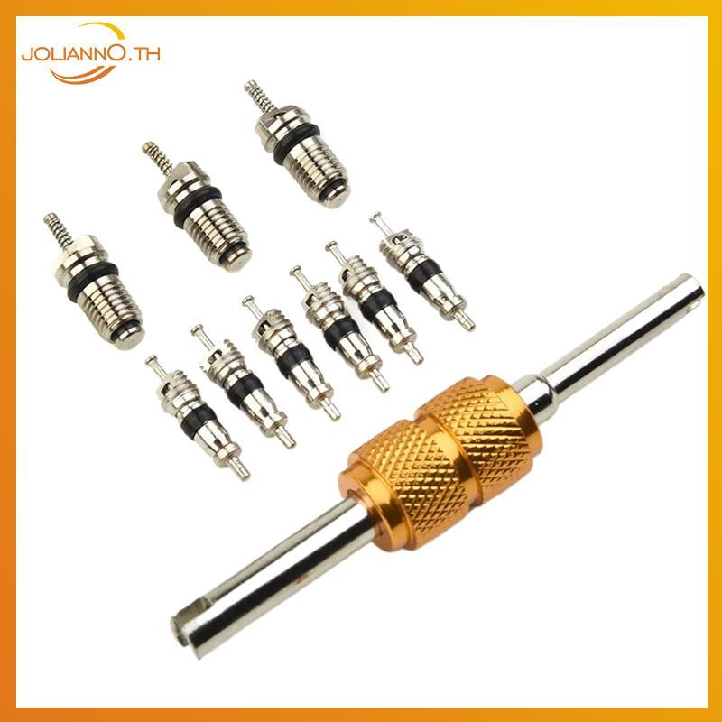 Joliann0 9 ชิ้น R134a A/C วาล์ว Core + 1 ชิ้น Remover เครื่องมือ + Mall/Big A/C วาล์ว Core เครื่องมื