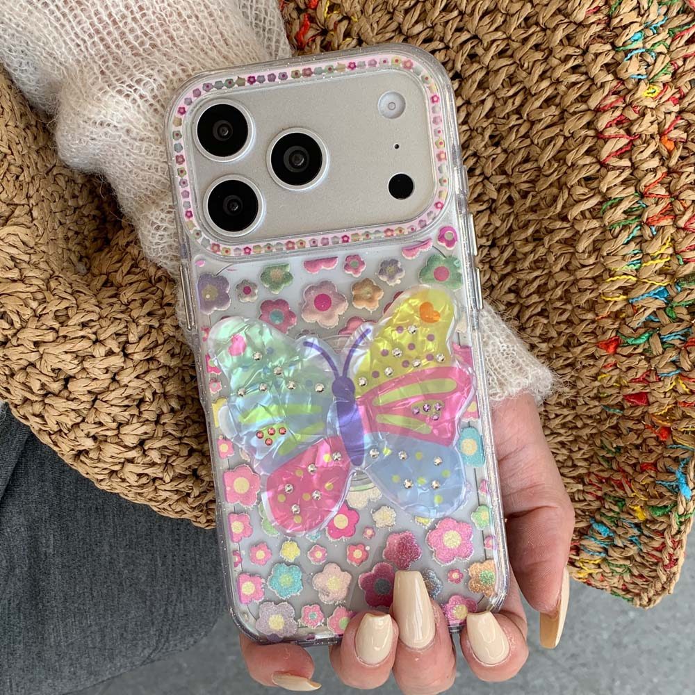 เคสโทรศัพท์ 17โปรแม็กซ์ น่ารักพร้อมที่วางผีเสื้อเข้ากันได้สําหรับ ไอโฟน 16โปรแม็กซ์ 13 14 15โปรแม็กซ