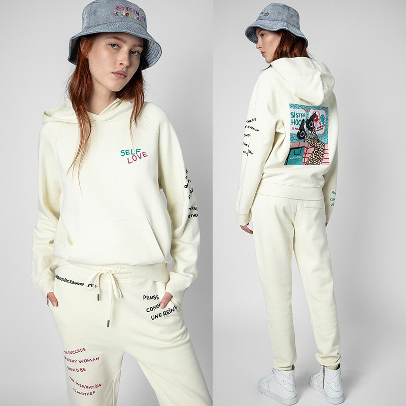 ZZQN ZADIG&VOLTAIRE 22New autumn and winter French niche women's fleece hoodie with letter print on 