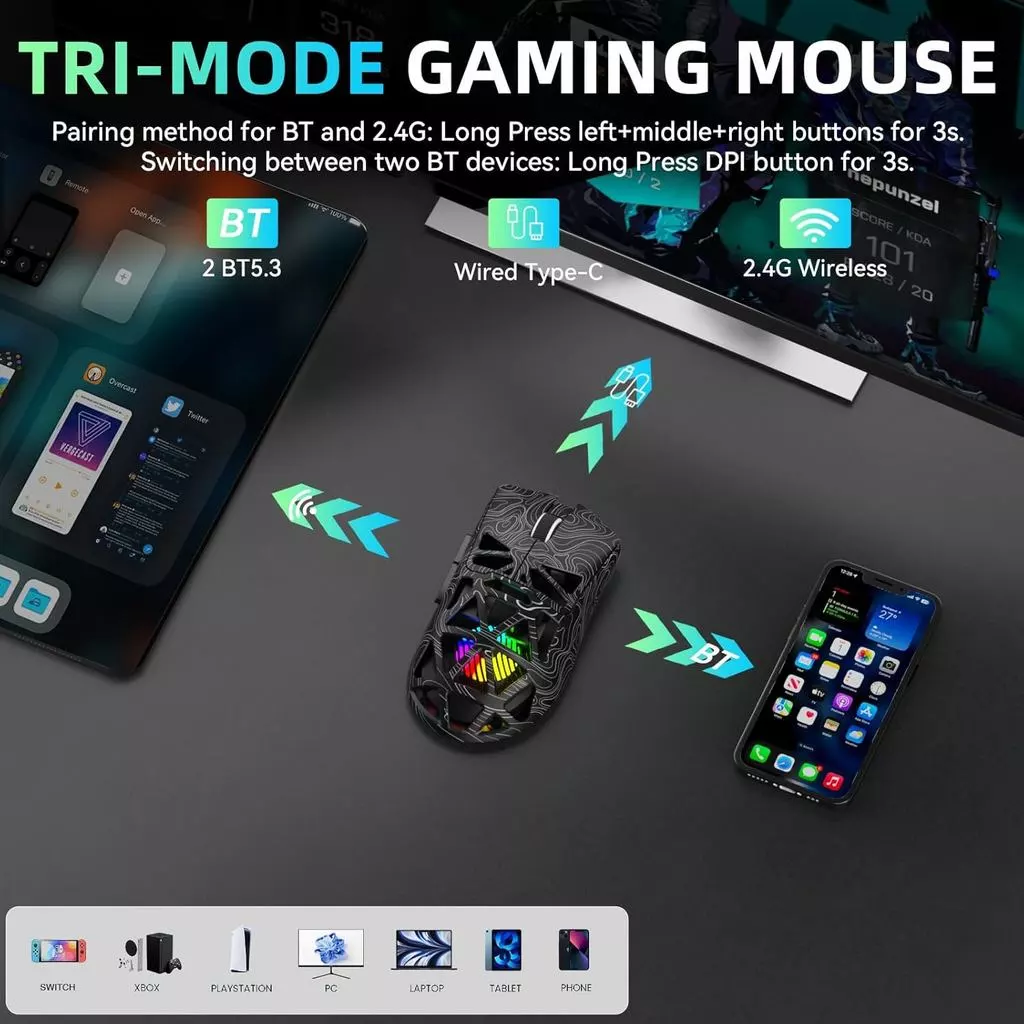 Aula SC620 เมาส์เกมมิ่งไร้สาย Tri-Mode 12000 DPI RGB thumbnail 4