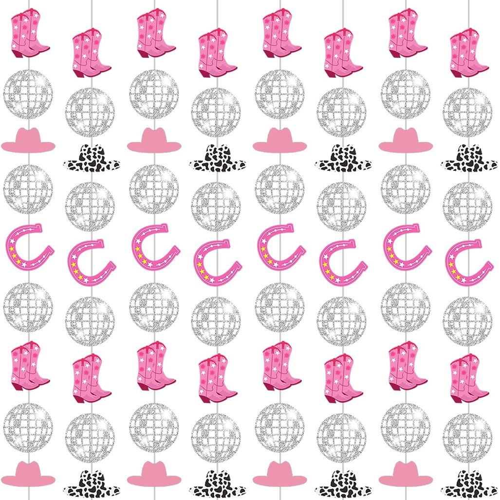8 ชิ้น Cowgirl Bachelorette Party ตกแต่ง Glitter Cowgirl Disco Ball Garland String Western Cowgirl P