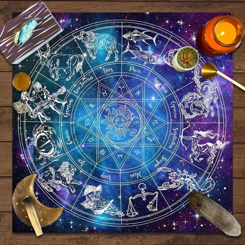 Boho Moon Phase Sun Tarot ผ้าปูโต๊ะกํามะหยี่ Mystic Starry Sky พิมพ์แท่นบูชาผ้าการ์ดเกมตกแต่ง Mat