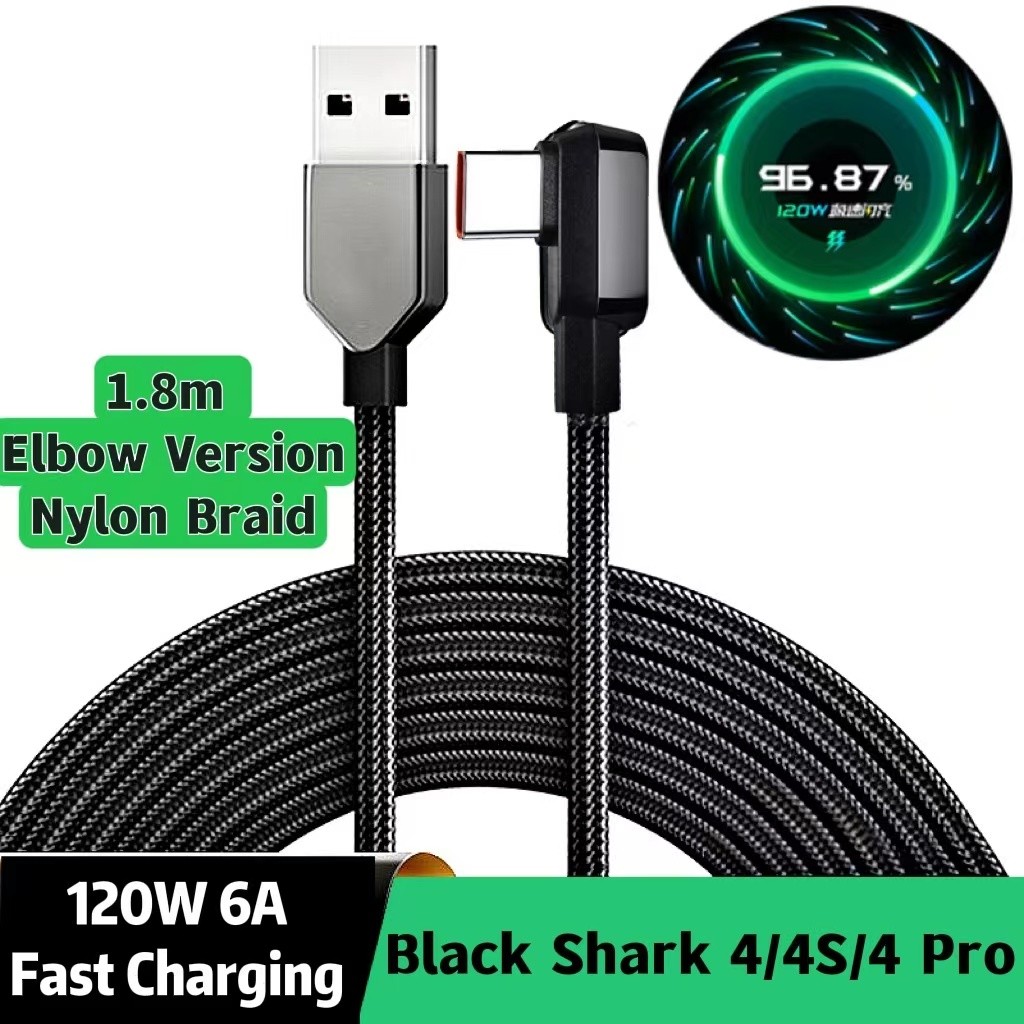 Black Shark 120W Type-C 6A Fast CHARGE 1.8m ความยาวพิเศษ USB Data Cable มุมขวาข้อศอกรุ่นสําหรับ Xiao