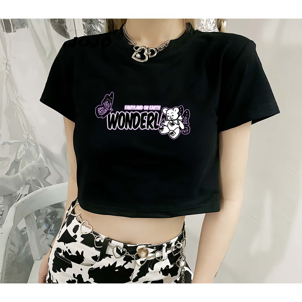 CODACE ยี่ห้อใหม่แขนสั้นเกาหลีหวานเสื้อยืด Cool ตัวอักษรพิมพ์ผู้หญิง Baju คอรอบเซ็กซี่ Navel TopsKor