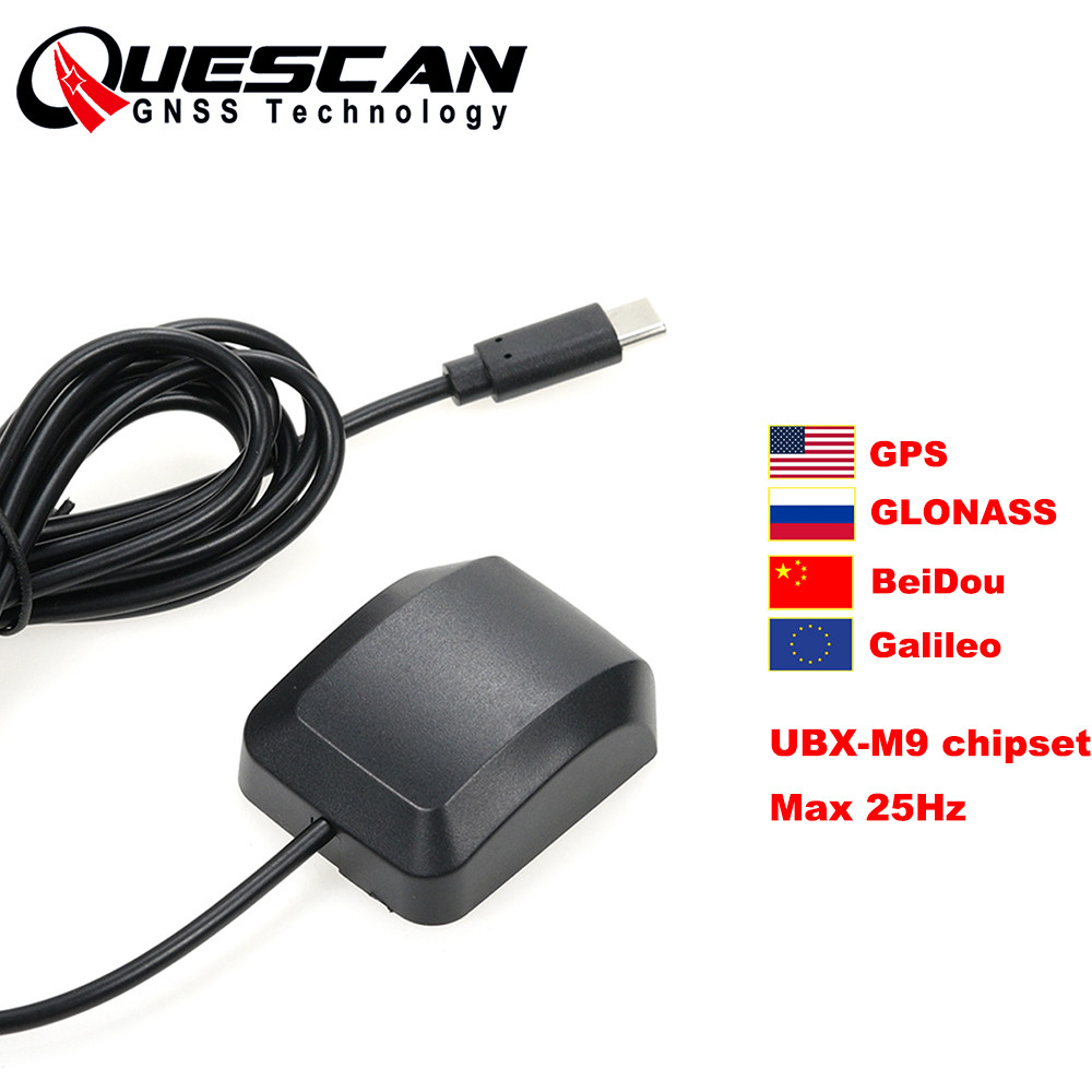 QUESCAN Android USB Type C GPS GNSS ตัวรับสัญญาณ USB-C M9 M9N GPS Galileo GLONASS BeiDou QZS 1-25Hz 