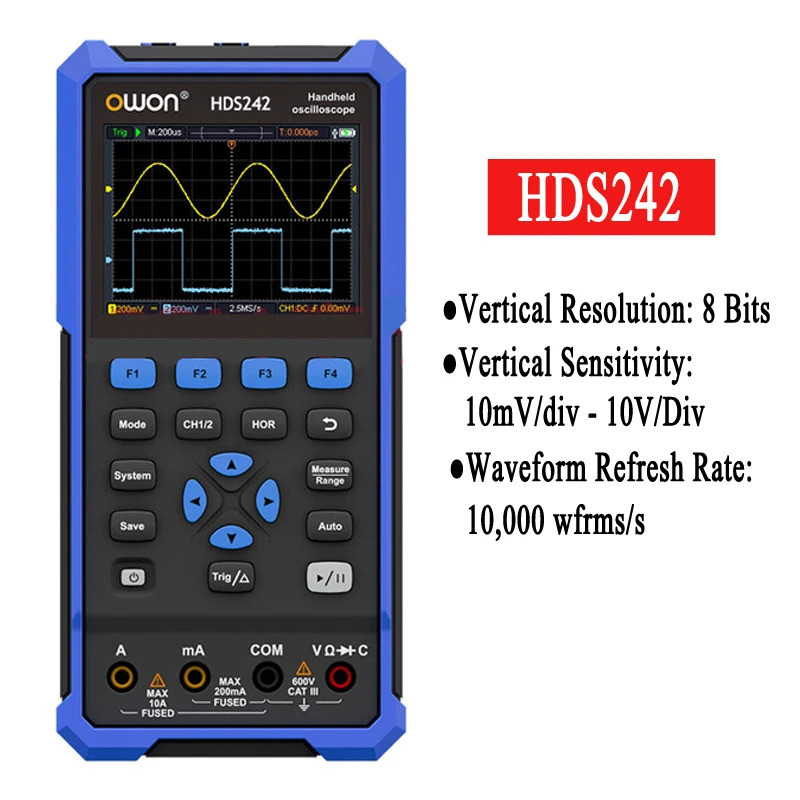 OWON HDS242 Handheld Digital Oscilloscope 2 ช่องพร้อมมัลติมิเตอร์ True-RMS ดิจิตอลแบนด์วิดท์ 40MHz