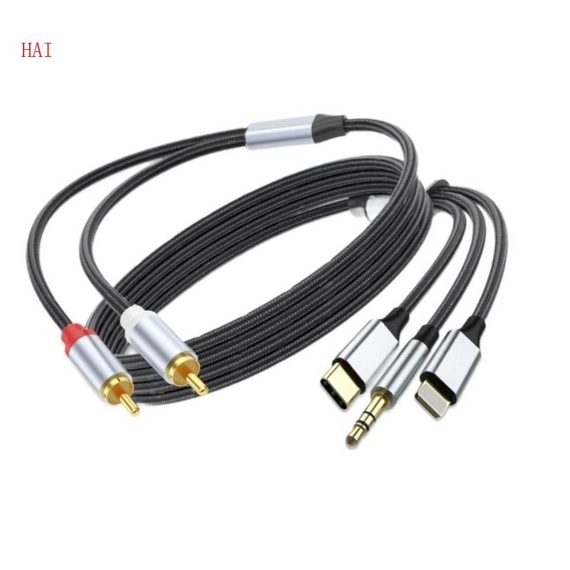 HAI Durability Braide 2RCA To Type C 3 5 มม.สายเพลงสําหรับใช้ในบ้าน 120 ซม.