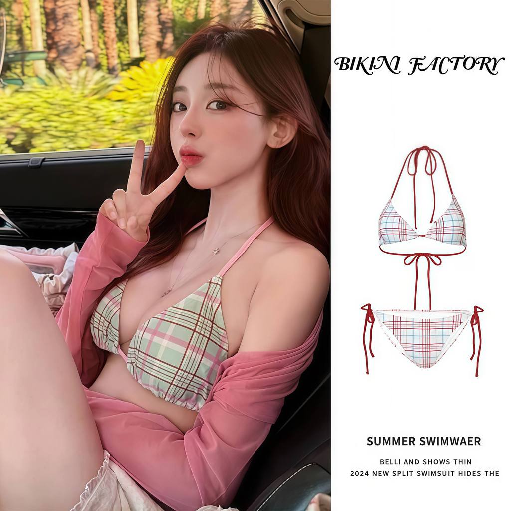 บิกินี่ผู้หญิง ลายสก็อต ผูกสาย เซ็กซี่ ใส่ทะเล งานพรีเมียม 🍬มีไซส์ M-XL | น้ำหนัก 40-65 กก. Y212
