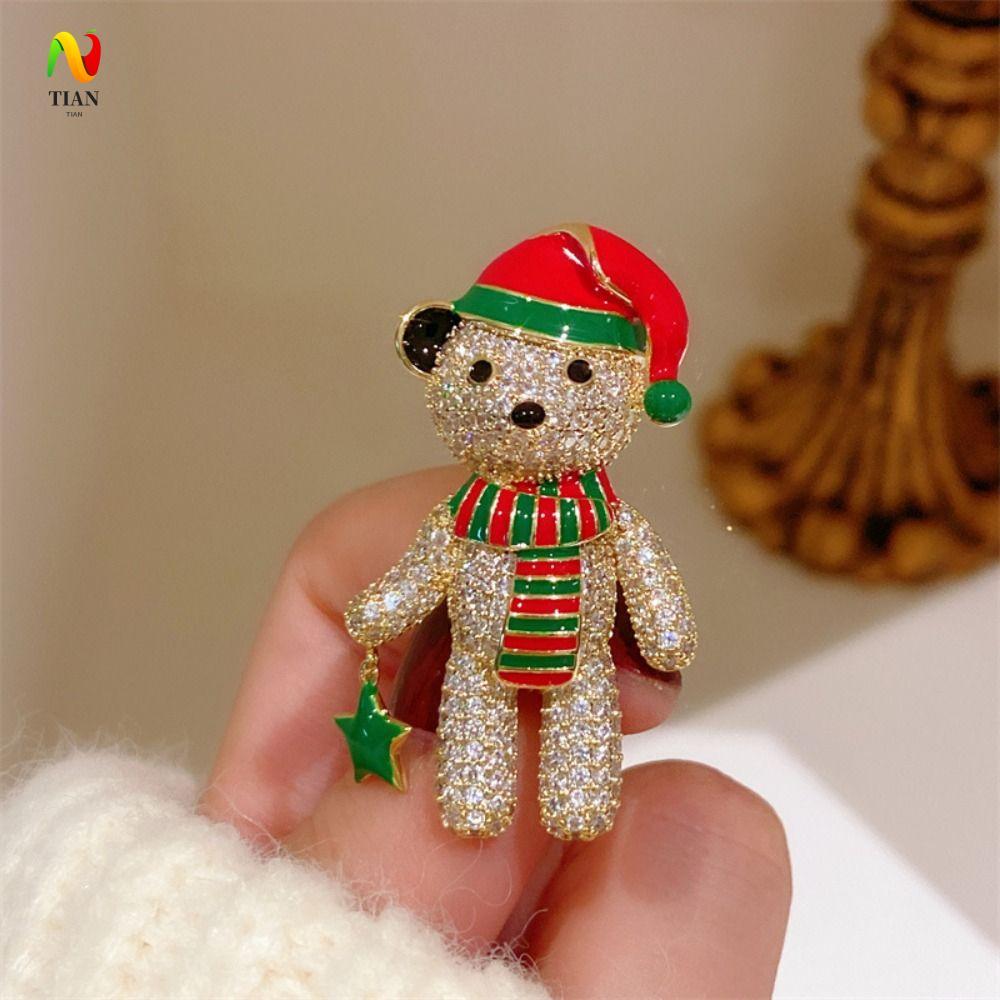INQUIRY IMPACT เข็มกลัดหมีคริสต์มาส, Rhinestone หยดน้ํามันการ์ตูนคอ Pin, แฟชั่น Badge เครื่องประดับอ