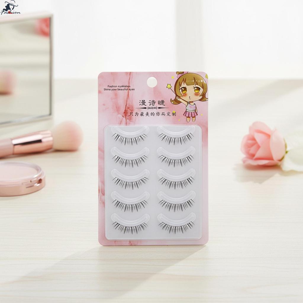 ขนตาปลอมล่าง 5 คู่ Natural Look Fiber Lashes สําหรับสํานักงานและการแสดงบนเวทีทุกวัน