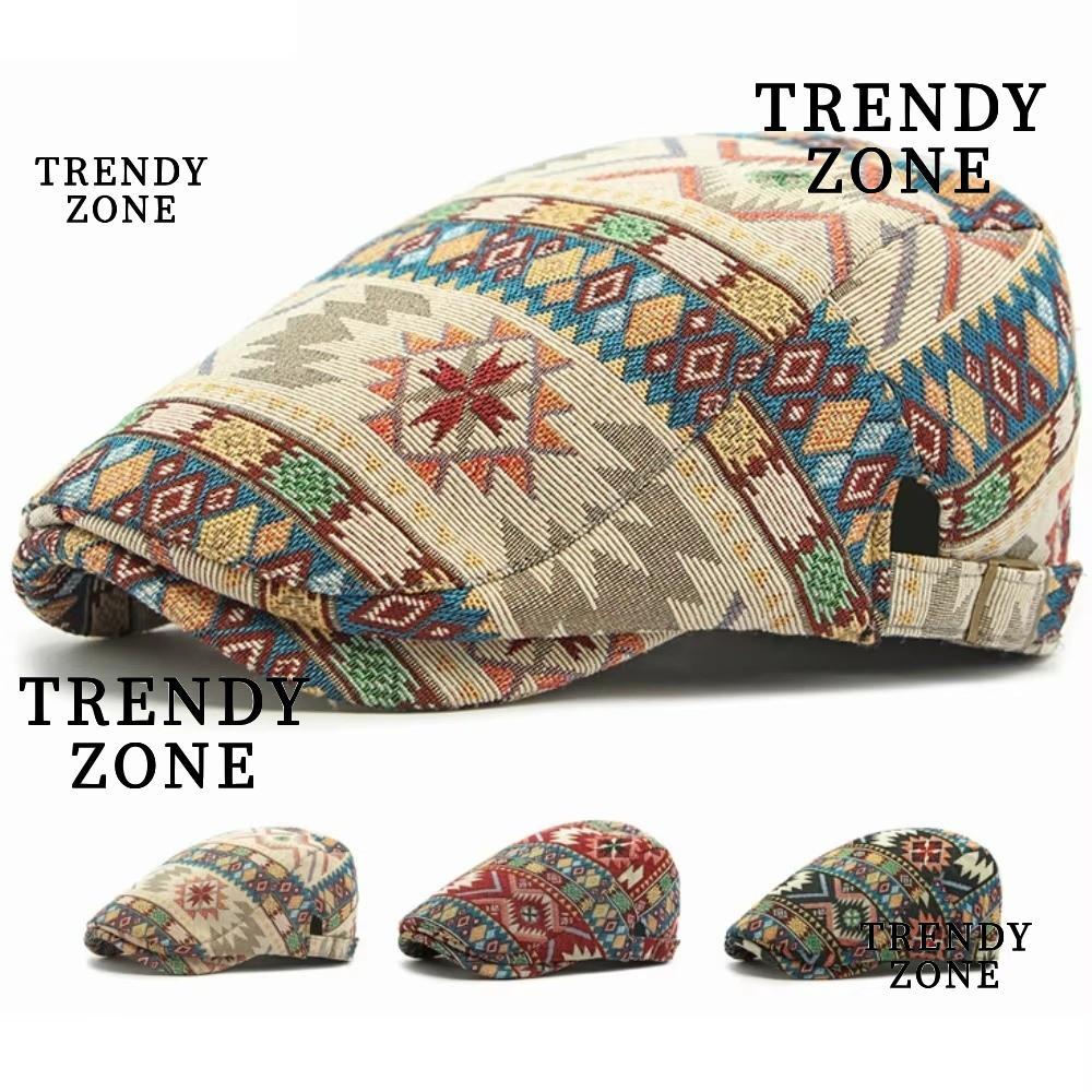 หมวกเบเร่ต์ TRENDYZONE ดีไซน์เบาๆ และคลาสสิก สไตล์แจ็กการ์ดสำหรับวัยรุ่น