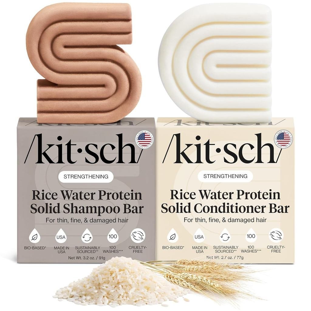 Kitsch Rice Water Protein Solid Shampoo and Conditioner Set for Hair Growth – Strengthening Hair Car