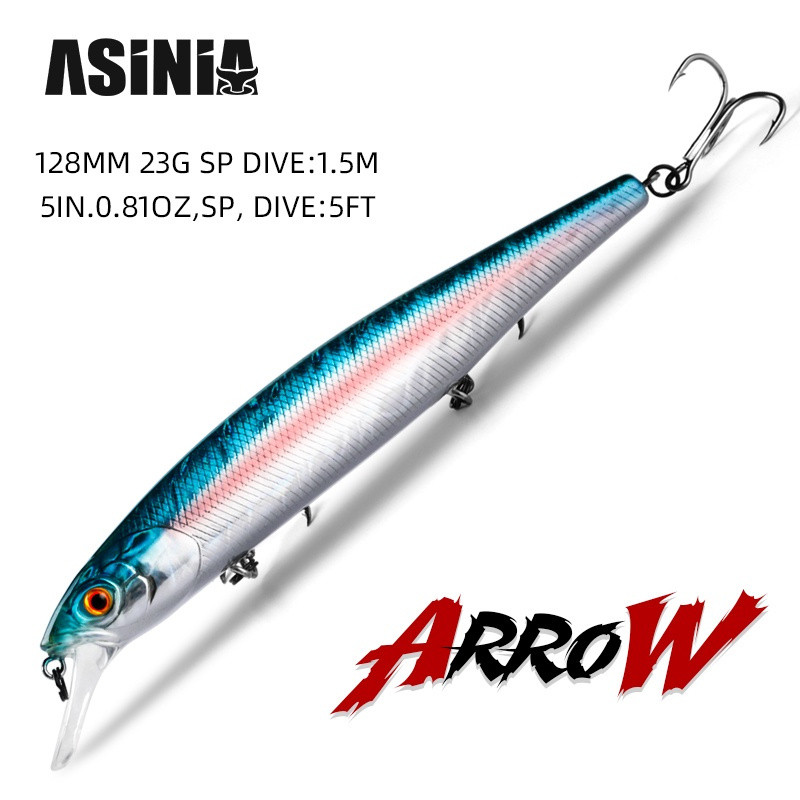 ASINIA Dive Lure ขนาด 128 มม., น้ำหนัก 23 กรัม - ล่อปลาคุณภาพดีสำหรับการดำน้ำถึงความลึก 1.5 เมตร