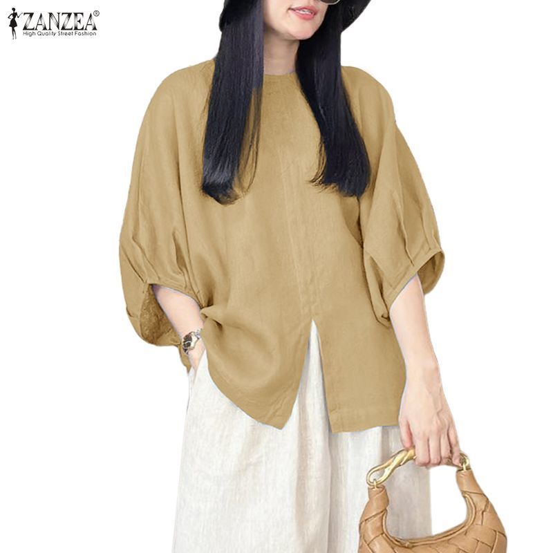 ZANZEA ซานเซีย แฟชั่นเกาหลี ผู้หญิง เสื้อลายกรีด มิ้ม แขนสามчетвер틴่า สไตล์หลวมๆ เหมาะสำหรับฤดูใบไม้ผลิและฤดูใบไม้ร่วง