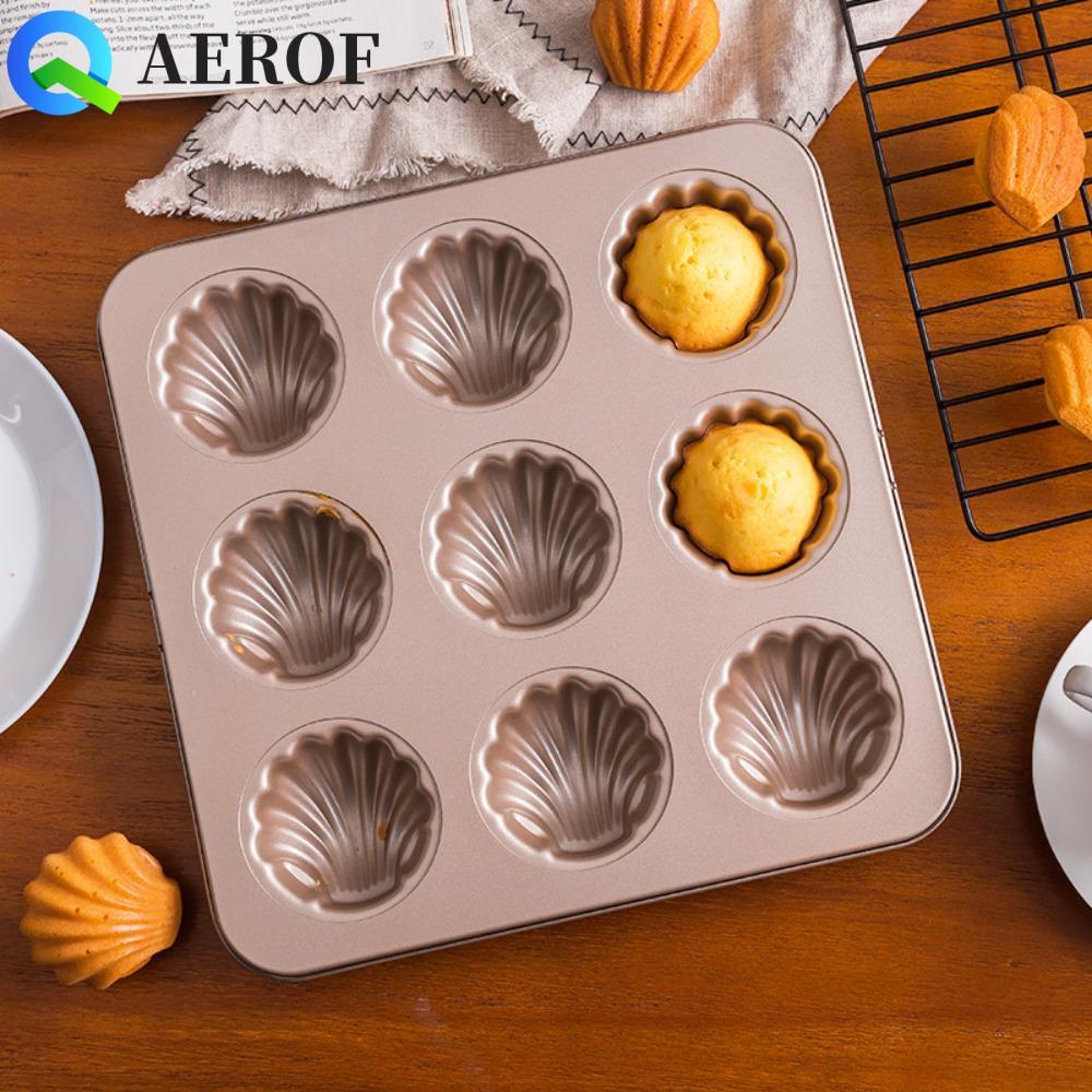 AEROF แม่พิมพ์เค้กรูปเปลือกหอย,เหล็กคาร์บอน Mini Madeleine แม่พิมพ์เค้ก, เครื่องมืออบ Nonstick Light Gold 4/6/9/12 Cavities กระทะมัฟฟินเบเกอรี่