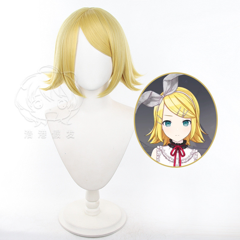 วิกผม_cosplay_Rin_Kagamine_สีบลอนด์_ทรงสั้น_ทำจากเส้นใยสังเคราะห์ทนความร้อน