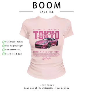 COD（จัดส่งภายใน 24 ชั่วโมง）เสื้อสาวอวบ เสื้อครอปท็อป แขนสั้น babytee สไตล์เกาหลี y2k T-shirt | ธีมรถแข่ง