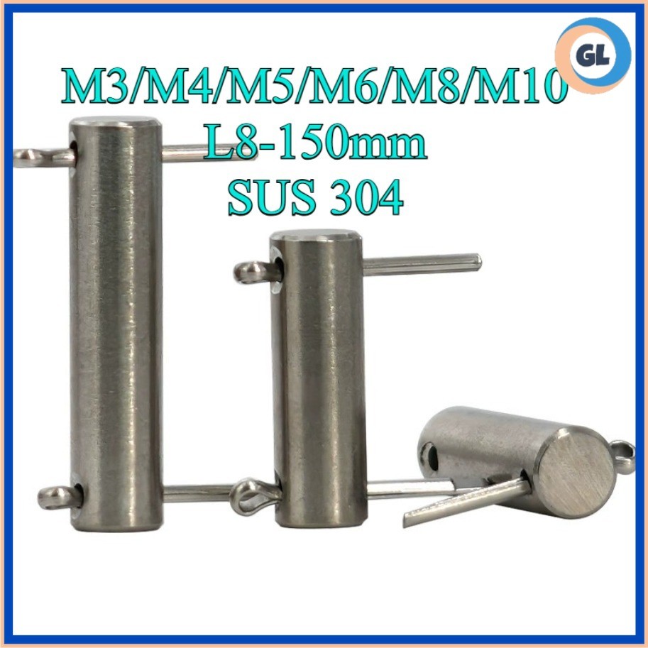 หมุดพิน ปิ๊น สลัก หัวกลมแบน สแตนเลส 304 แถมปิ้นเสียบ M3/M4/M5/M6/M8/M10 * L8-150 มม. / Clevis Pin w/