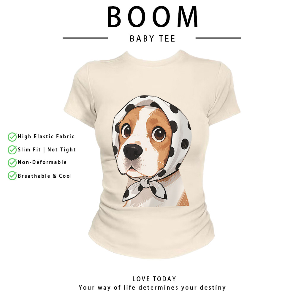 COD（จัดส่งภายใน 24 ชั่วโมง）เสื้อสาวอวบ เสื้อครอปท็อป แขนสั้น babytee สไตล์เกาหลี y2k T-shirt | dog  001