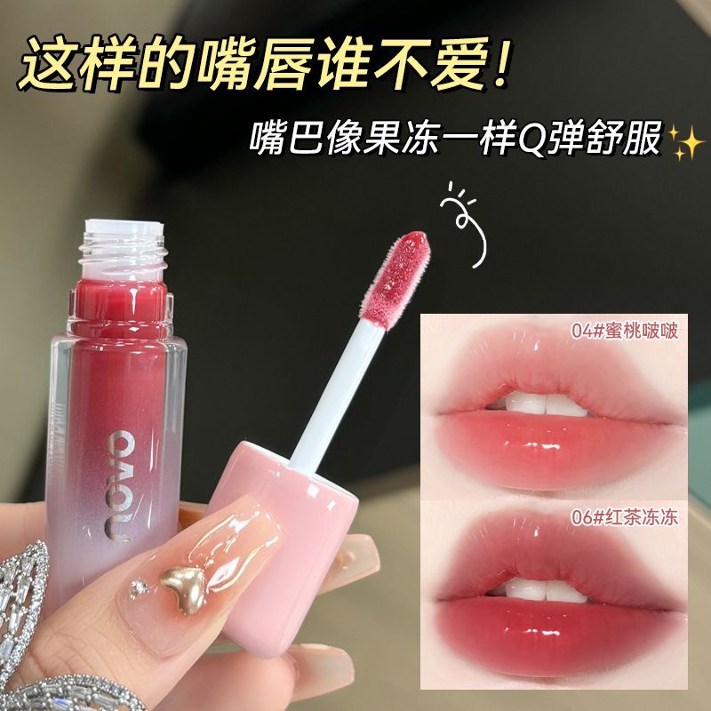 NOVO Mirror Water Gloss Lip Gloss Non-Stick Cup Non-Fade ลิปสติกกันน้ํานักเรียนหญิง Party Glass Lip 
