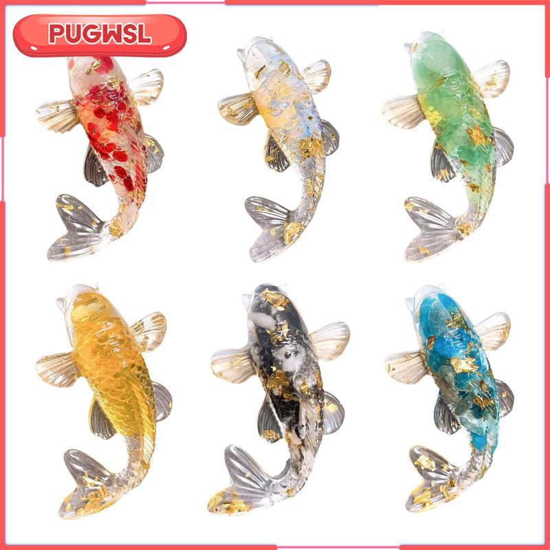 [pugwsl] ตุ๊กตาปลาคาร์ฟ,ของสะสมรูปปั้นปลาขนาดเล็กเครื่องประดับนําโชคสําหรับเดสก์ท็อปรถบ้านชั้นวาง