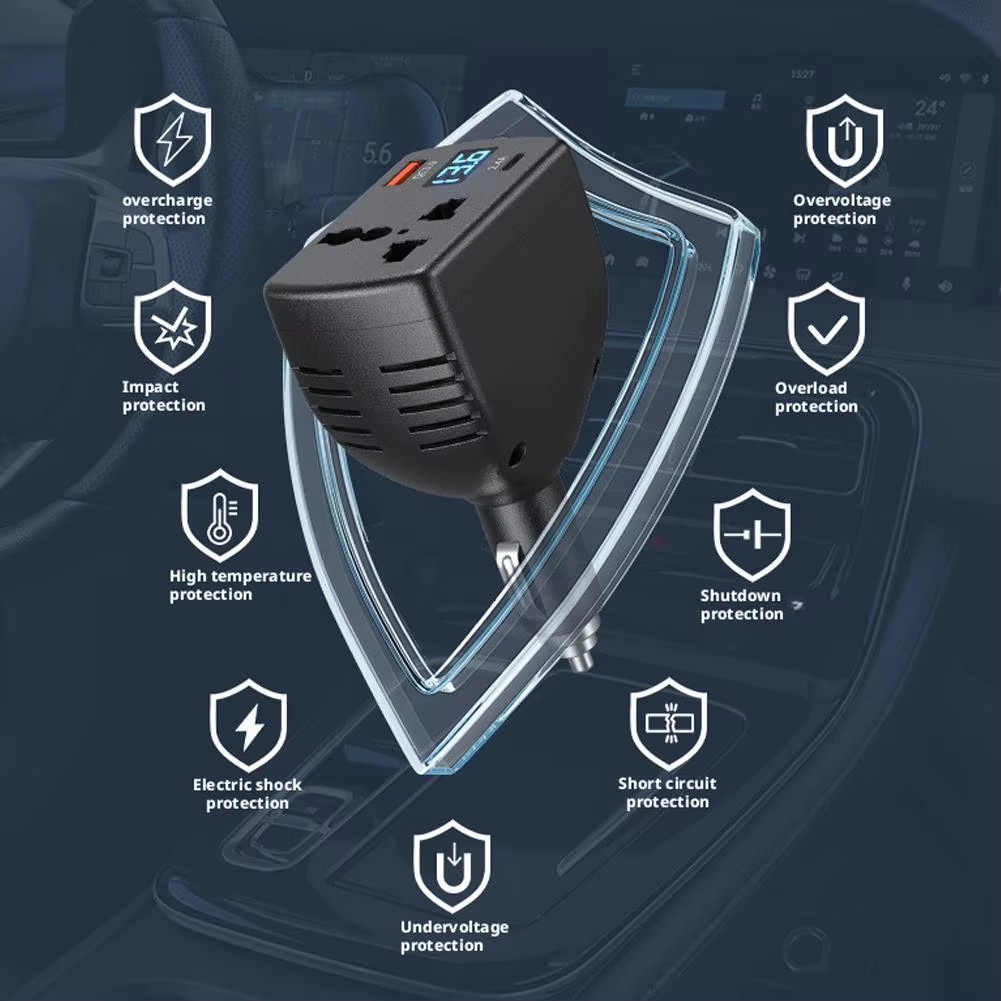 150W รถอินเวอร์เตอร์ DC 12 V/24 V to AC 220 V ปฏิบัติบุหรี่ไฟแช็กอะแดปเตอร์ QC3.0 USB Fast Charger - รูปที่ 4