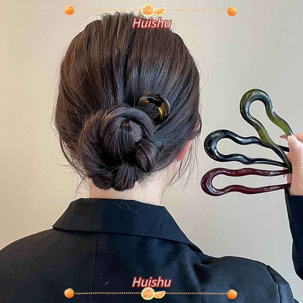 HUISHU ส้อมผม, Acetate Tortoiseshell Hairpin, แฟชั่น Headwear U-รูปเรขาคณิตออกแบบเครื่องมือจัดแต่งทรงผมผู้หญิงสาว