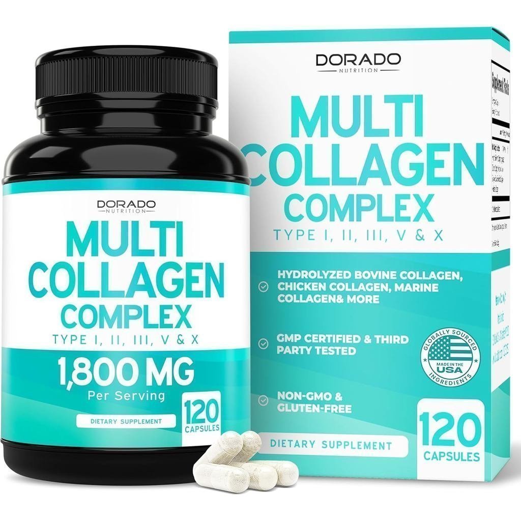 เม็ดหลายคอลลาเจนสําหรับผู้หญิงและผู้ชาย (120 แคปซูล) Type I, II, III, V และ X - อาหารเสริมคอลลาเจนเป
