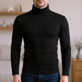 ชายเสื้อแขนยาวคอปกสูงบางหลวมแฟชั่นเกาหลีด้านในสวมใส่ด้านนอก
