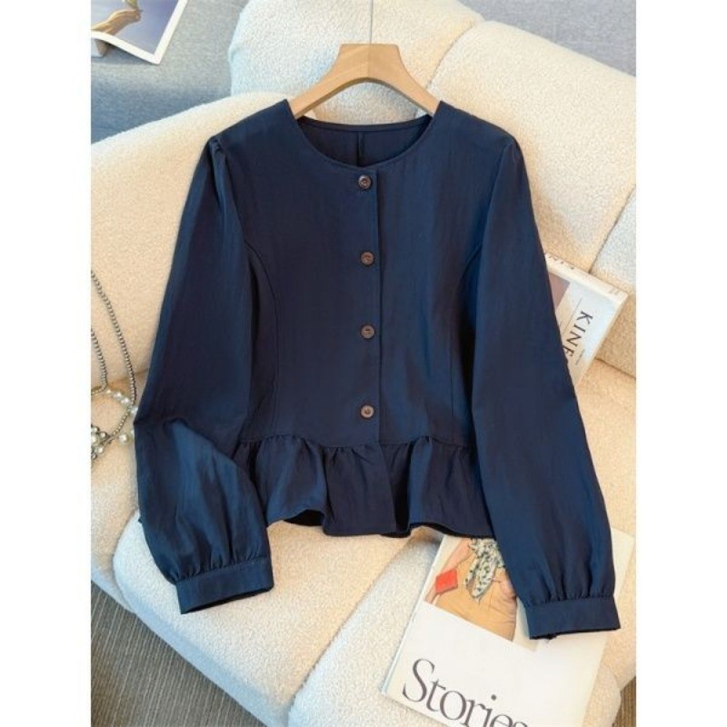 LUNA~Xเวอร์ชั่นเกาหลี คอวี สีทึบ แขนยาว เสื้อเชิ้ต รุ่นใหม่