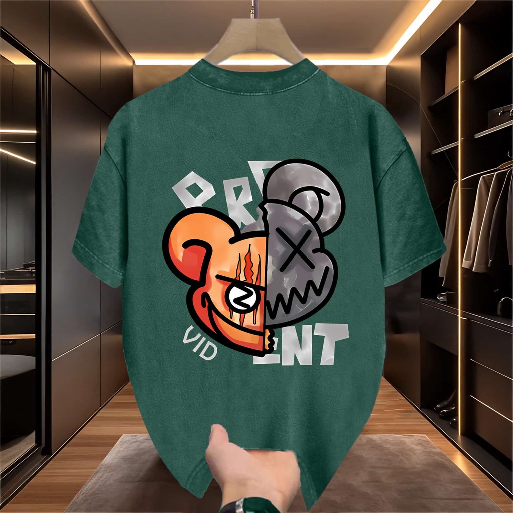 UT shop เสื้อยืด เสื้อยืดฟอก oversize ผ้าCotton 100% คอกลม เสื้อแฟชั่น 'BEAR VID'  สบายและนุ่ม  ฤดูร้อน S-3XL - รูปที่ 7