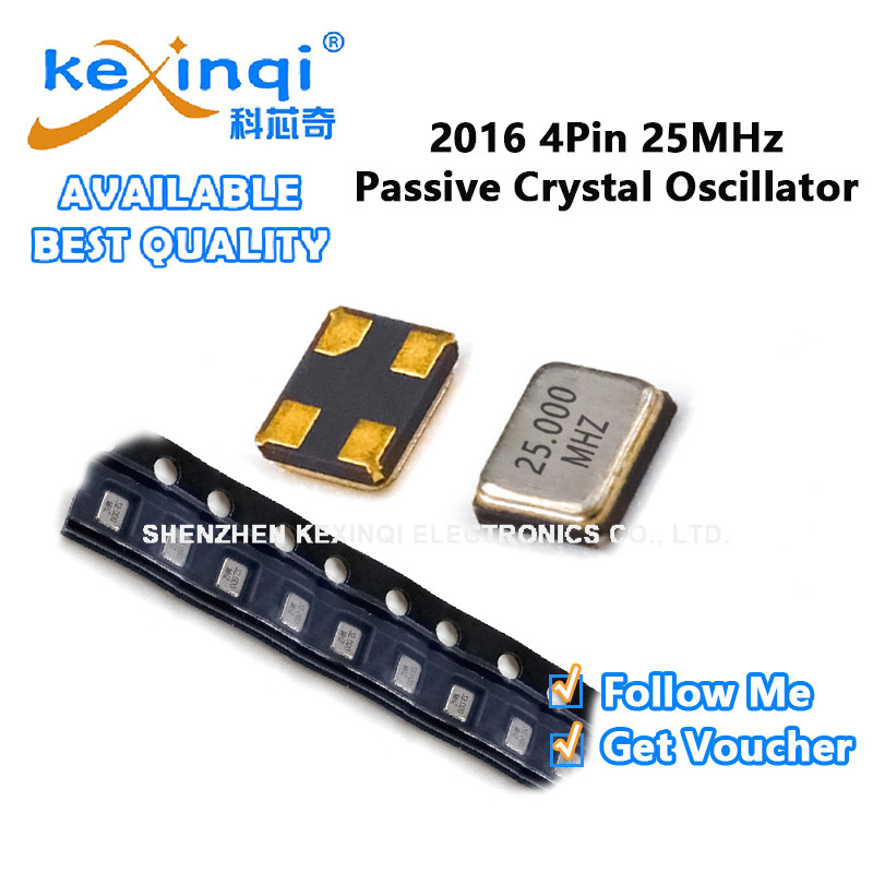 (1-10 ชิ้น) 2016 25MHz Passive Crystal Oscilator 4Pin 20*16 มม.ควอตซ์ Resonator