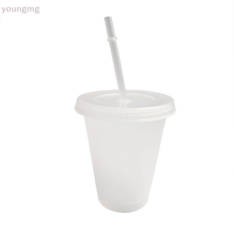 [YG] 475ml แก้วฟางถ้วยพร้อมฝาปิดถ้วยน้ําเครื่องดื่มถ้วยอาหารเกรด PP พลาสติกเครื่องดื่มแบบใช้ซ้ําได้ถ้วยแก้ว Drinkware TH