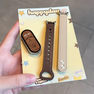 สายหนังแท้แบบเรียบหรู แบนด์และสายข้อมือสำหรับเปลี่ยนละเอียด for Xiaomi Mi Band 10 9 8 NFC for Mi Band 10 9 8