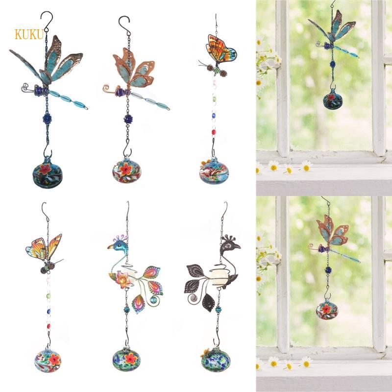 KU* Garden Hummingbird Thirsty Pollinators ถ้วยรดน้ําเรซินชุดให้อาหารน้ําใช้งานง่ายกลางแจ้ง Bird Dri