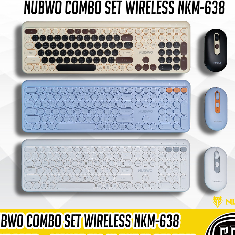 Nubwo NKM638 Keyboard+Mouse Dual mode Wireless/Bluetooth แป้นพิมพ์ไร้สาย ชุดเมาส์คีย์บอร์ดสีพาสเทลไร