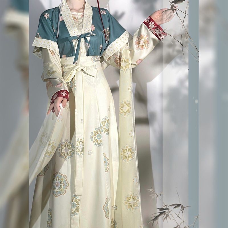Chenzhimei Hanfu หญิง Jinyuehua Tang Made Robe คอกลมคอข้ามเสื้อสั้นกระโปรงหักปรับปรุงฤดูใบไม้ผลิทุกวัน