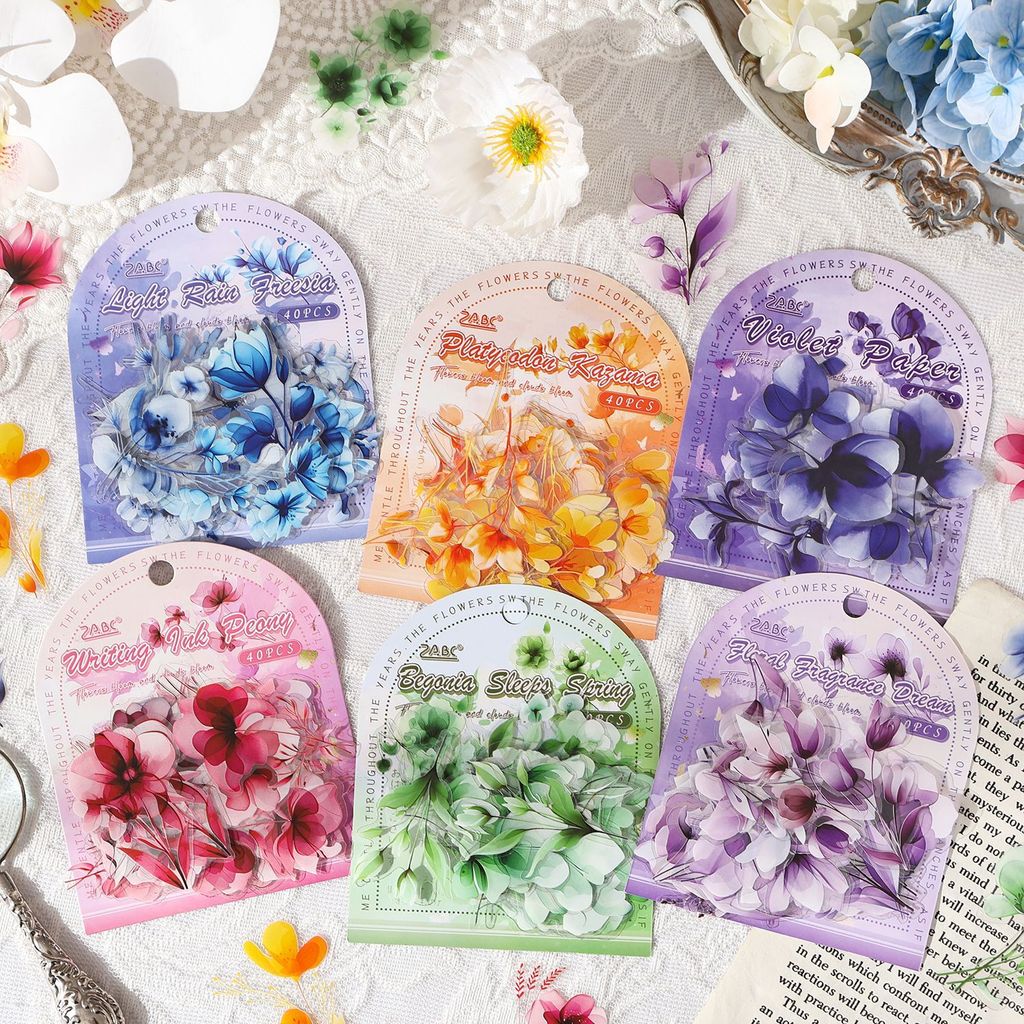 Journamm 40PCS สติกเกอร์ดอกไม้สําหรับ Scrapbooking Self-Adhesive โปร่งใสดอกไม้สติกเกอร์สมุดภาพอุปกรณ์ Journaling อุปกรณ์สําหรับการ์ดทําตกแต่ง