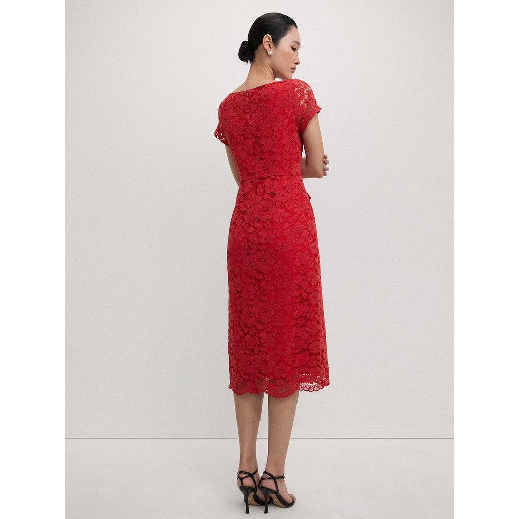 [Pomelo] เดรสผ้าลูกไม้ติดกระดุมพลอยเทียม / Lace Button-Up Midi Dress — صورة 6