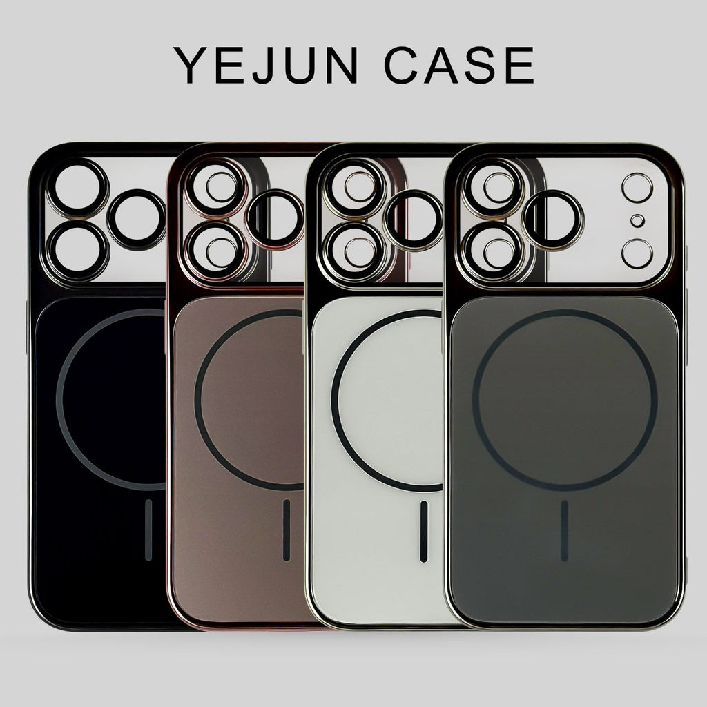 Yejun เหมาะสําหรับ Apple 17 เคสโทรศัพท์คริสตัลสีเทาโปร่งใสกระจกแม่เหล็กกรณี iphone17promax บางวงกลม 