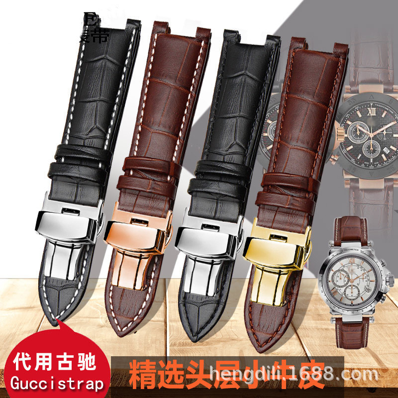 เหมาะสําหรับ Gucci Gucci GC ผู้ชายผู้หญิง Notch สายนาฬิกาหนังแท้ ya133309 133206สร้อยข้อมือ สร้อยข้อ
