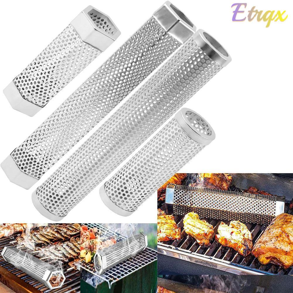 ETRQX สแตนเลสตาข่ายเครื่องมือบาร์บีคิวเม็ด Smoker กล่องบาร์บีคิวกล่องรมควัน BBQ Smoker Tube