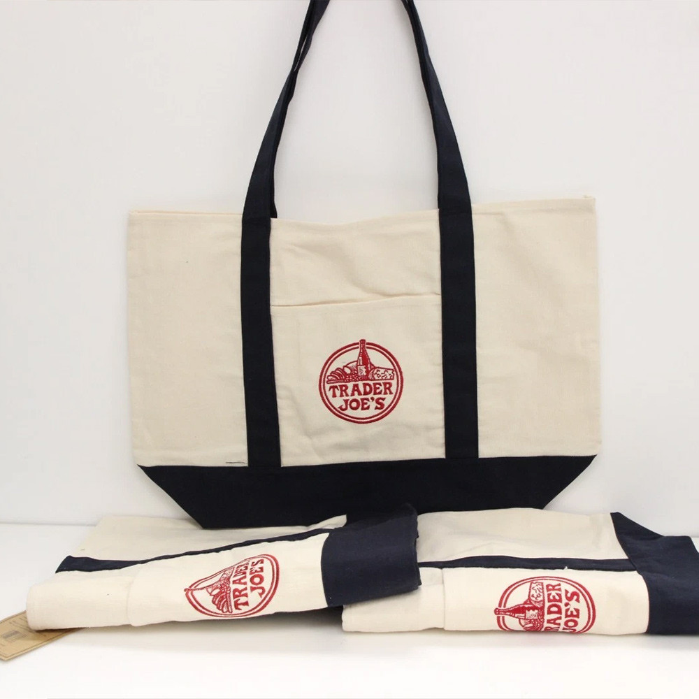 Trader Joes กระเป๋าโท้ทขนาดใหญ่ (ใช้ซ้ําได้) กระเป๋าสองด้าน