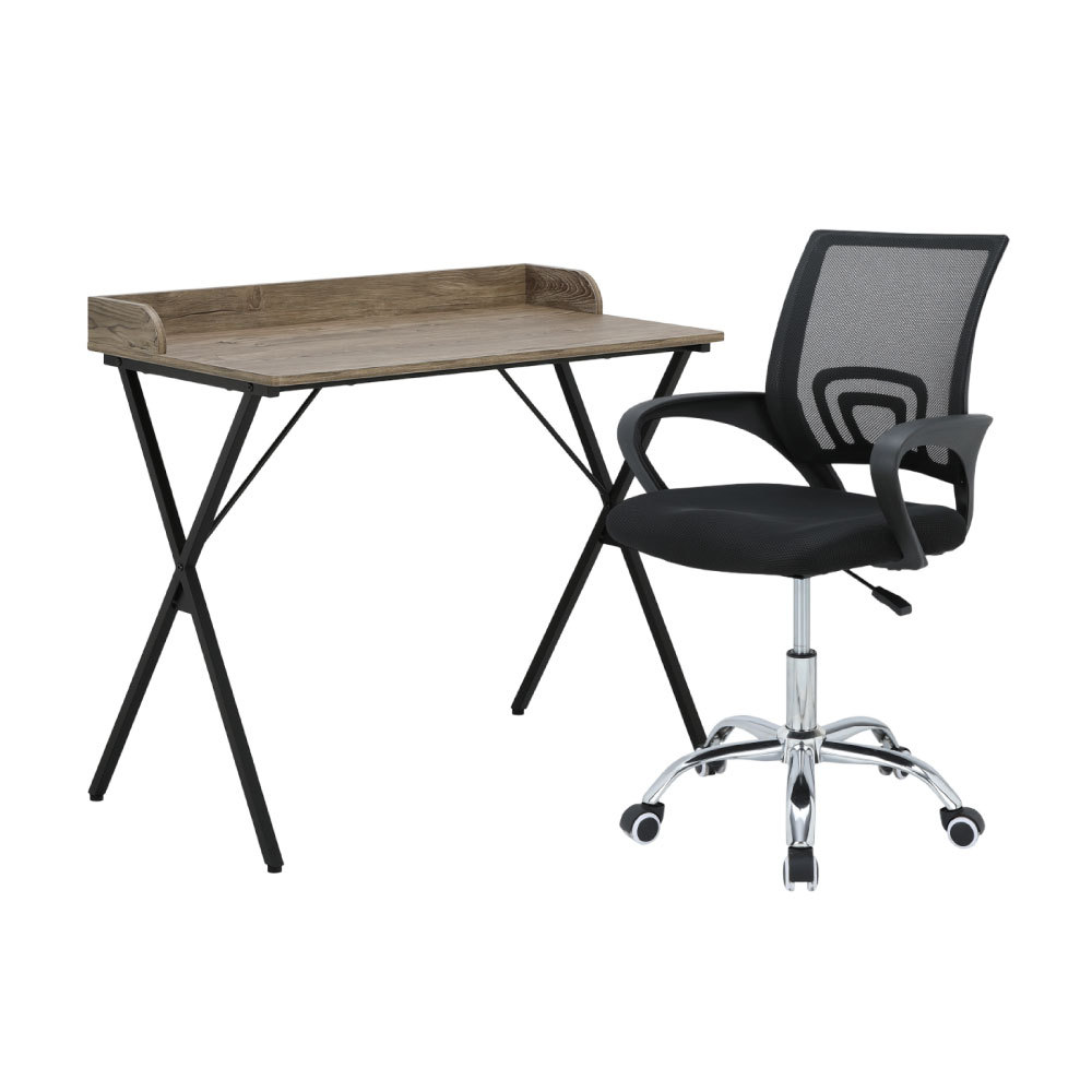 HomeHuk โต๊ะทำงาน ขนาด 90 ซม. และเก้าอี้สำนักงาน รุ่นสมาร์ท+ดาร์บี้ - สีธรรมชาติ/ดำ