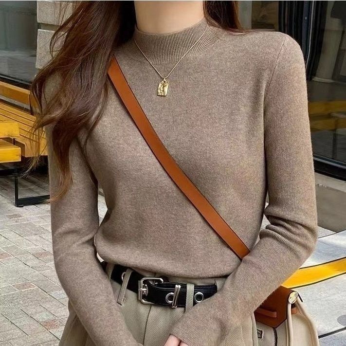 2026แฟชั่น2026ครึ่งคอเต่าเสื้อกันหนาวผู้หญิงฤดูใบไม้ร่วงฤดูหนาว2024ใหม่สไตล์สลิมฟิตด้านในถักเสื้อกัน