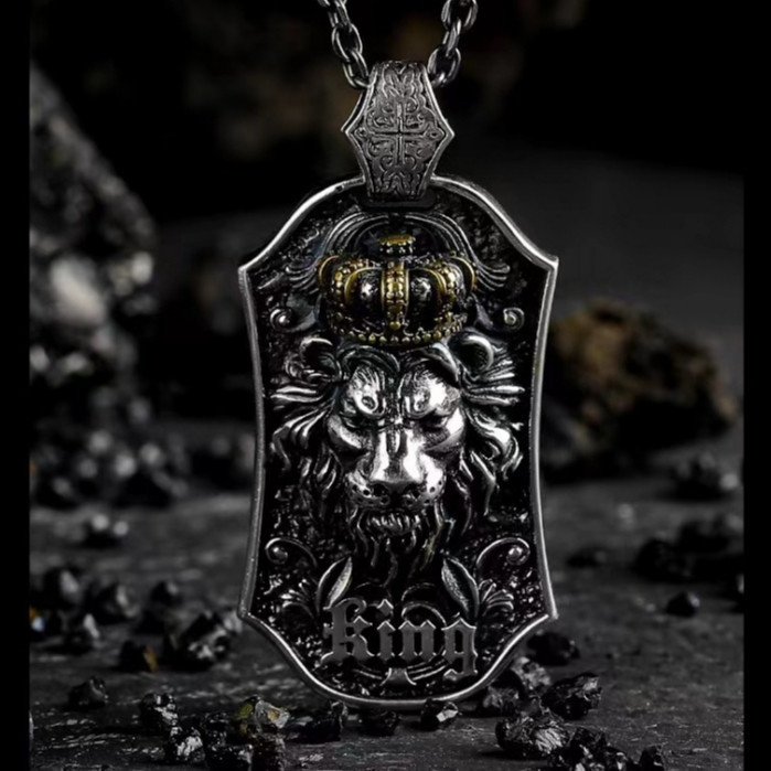 925 เงินสเตอร์ลิง Retro Seiko จี้ Dark Style Crown Lion