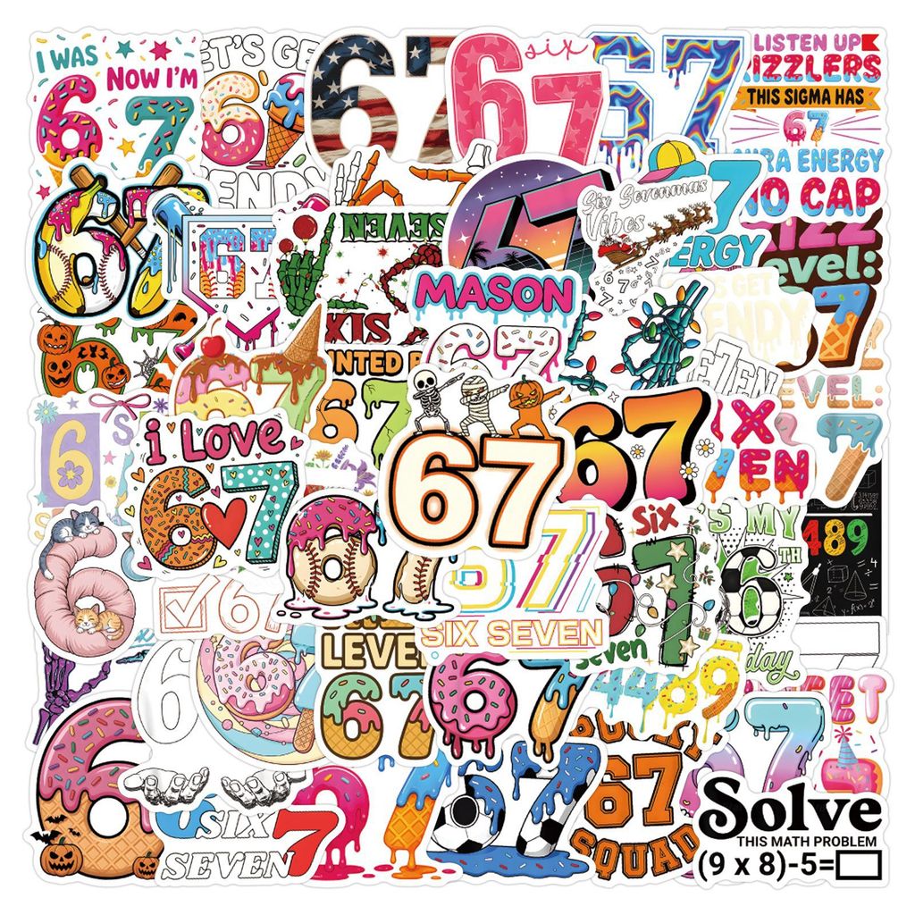 10/50PCS การ์ตูน 67 Brainrot สติกเกอร์ Pack สําหรับเด็กสนุก Meme ตัวอักษรไวนิล Decals สําหรับแล็ปท็อปขวดโน้ตบุ๊ค